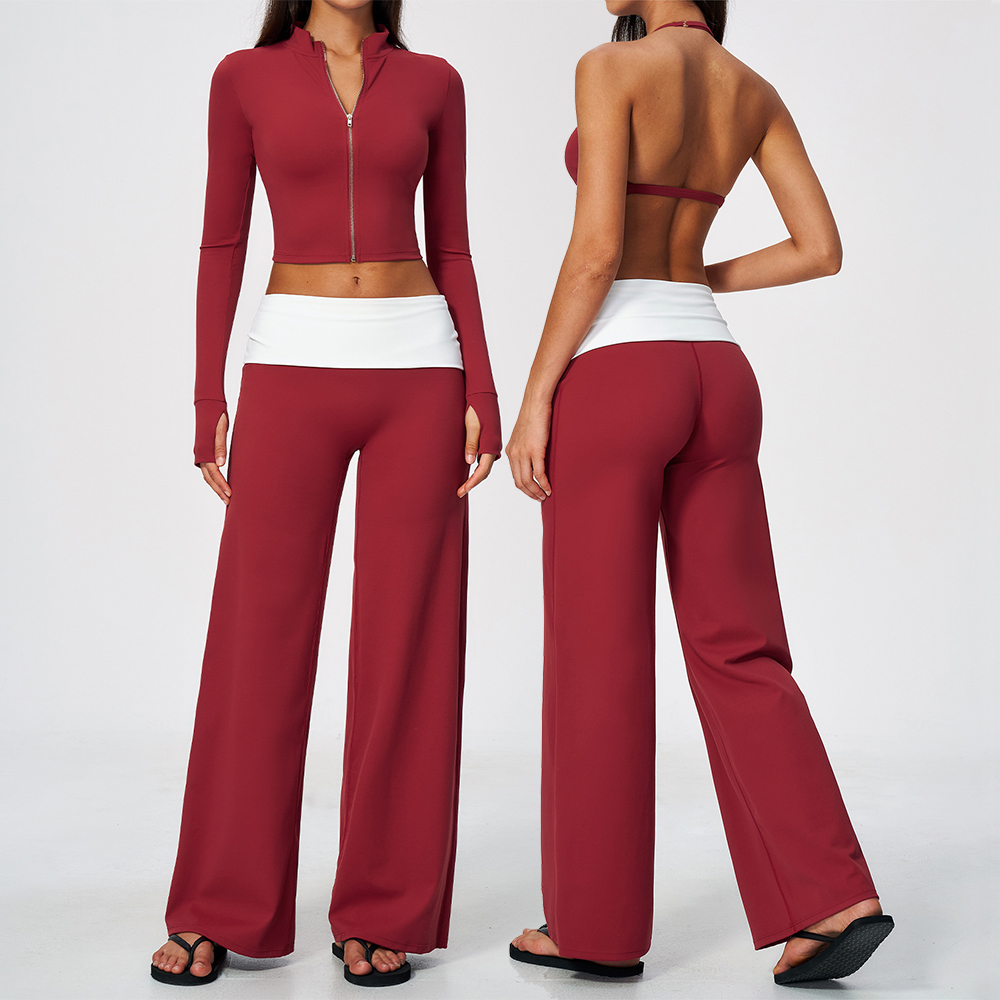 Zip Jacket Wide Leg Pants 2 Pi - Yoga Fitness Pants ulasan dan harga