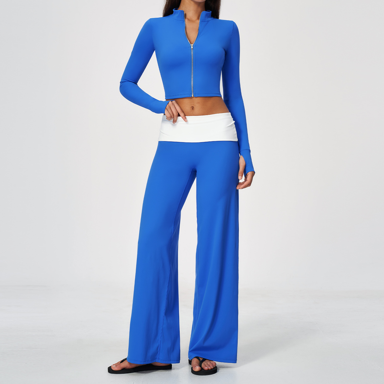 Zip Jacket Wide Leg Pants 2 Pi - Yoga Fitness Pants ulasan dan harga