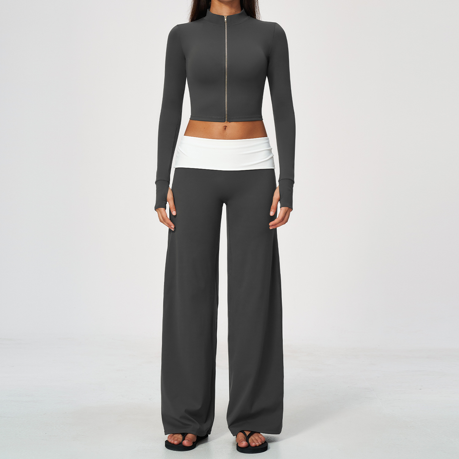 Zip Jacket Wide Leg Pants 2 Pi - Yoga Fitness Pants ulasan dan harga