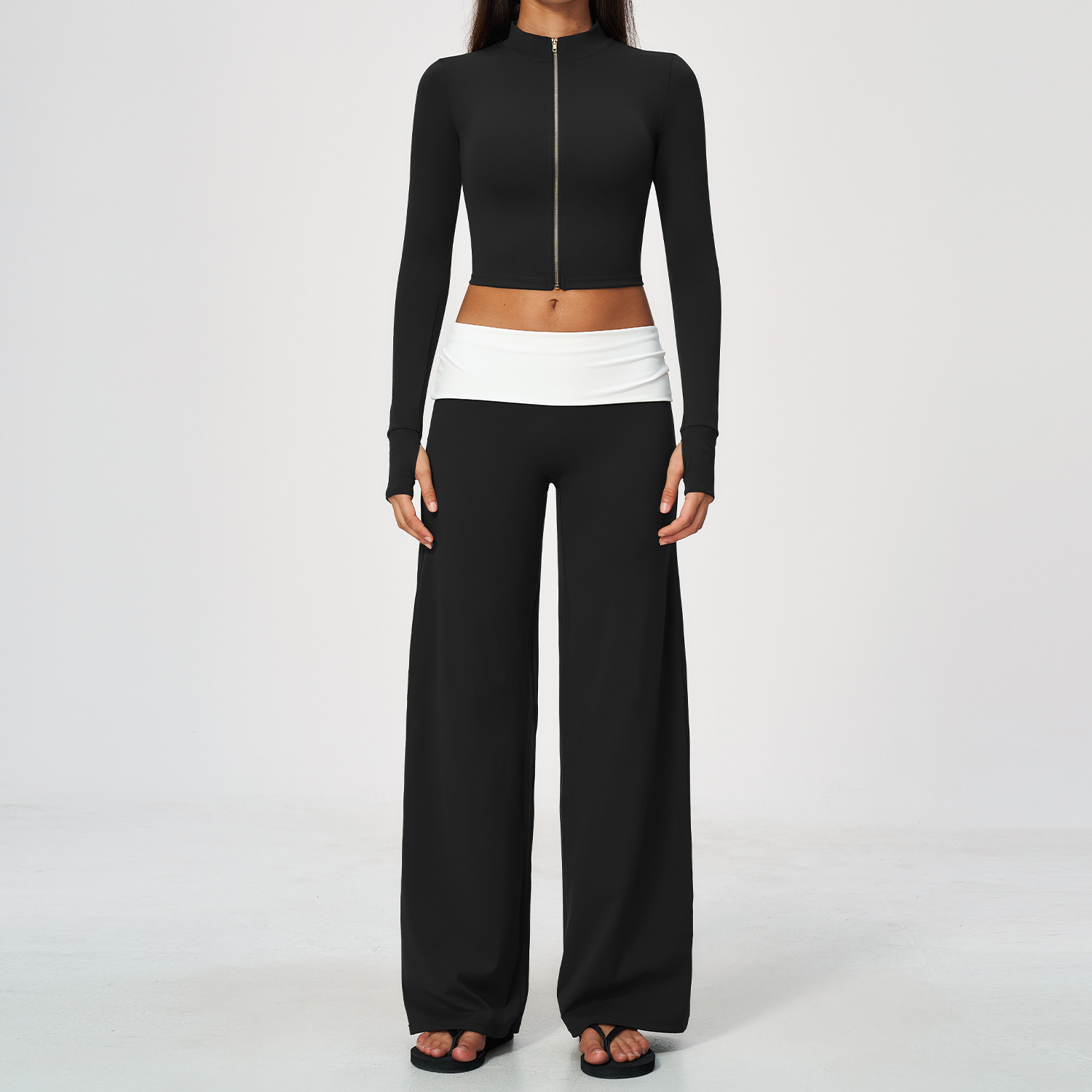 Zip Jacket Wide Leg Pants 2 Pi - Yoga Fitness Pants ulasan dan harga