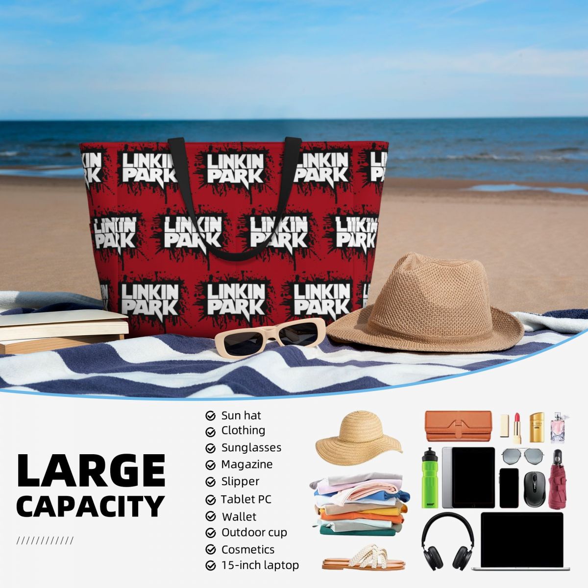 Linkin Park Band Beach Tote Ba - Yoga Fitness Park ulasan dan harga