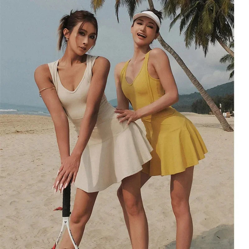 Tennis Dress Female Sleeveless - Yoga Fitness Hoodie ulasan dan harga